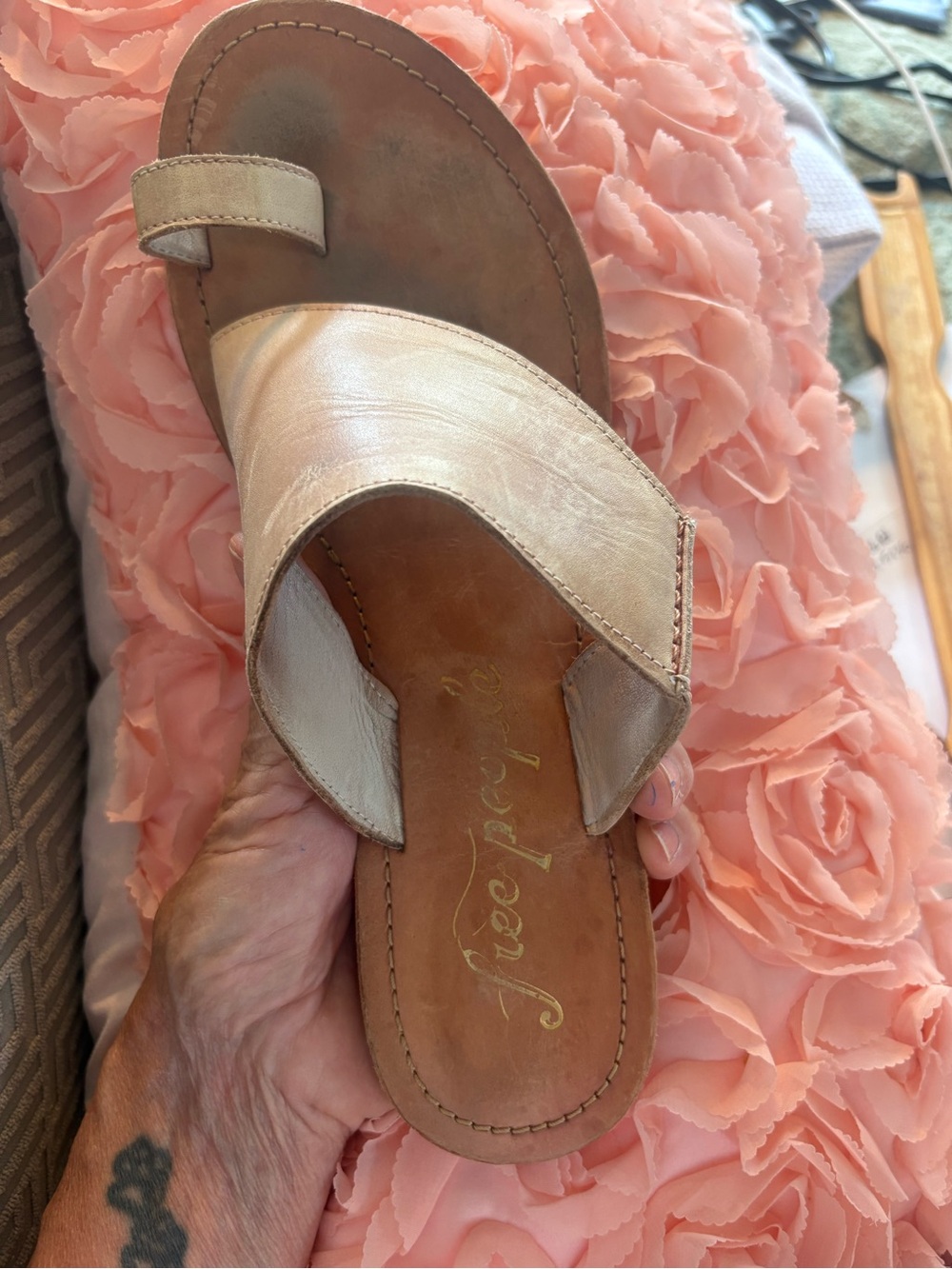 Free People Tan Leather Slide Sandal